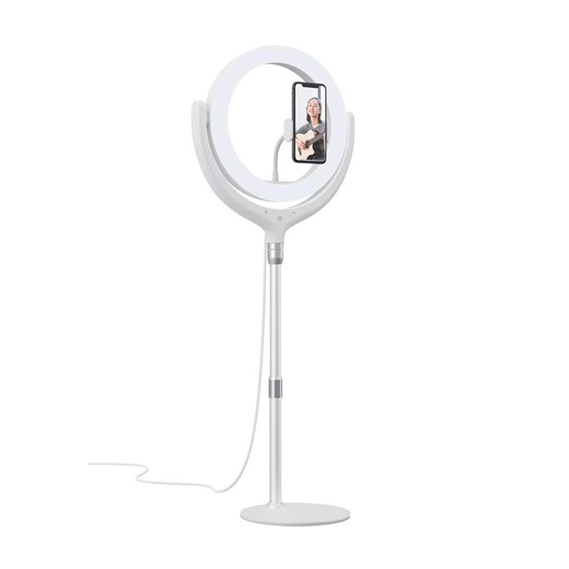 Devia Live Streaming Desktop Stand with LED Ring Light, White (8", 40cm)