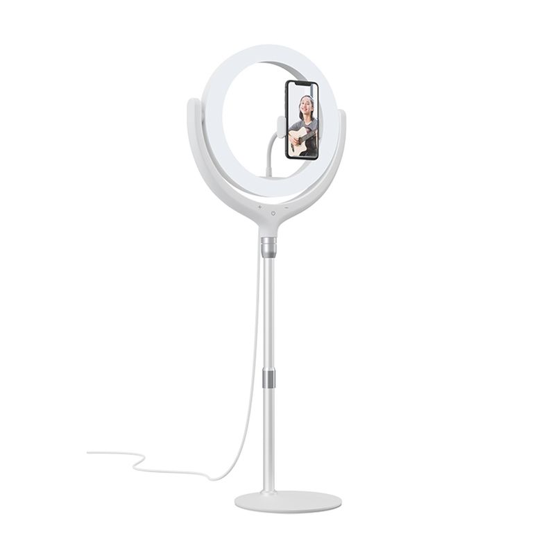 Devia Live Streaming Desktop Stand with LED Ring Light, White (12", 40cm)