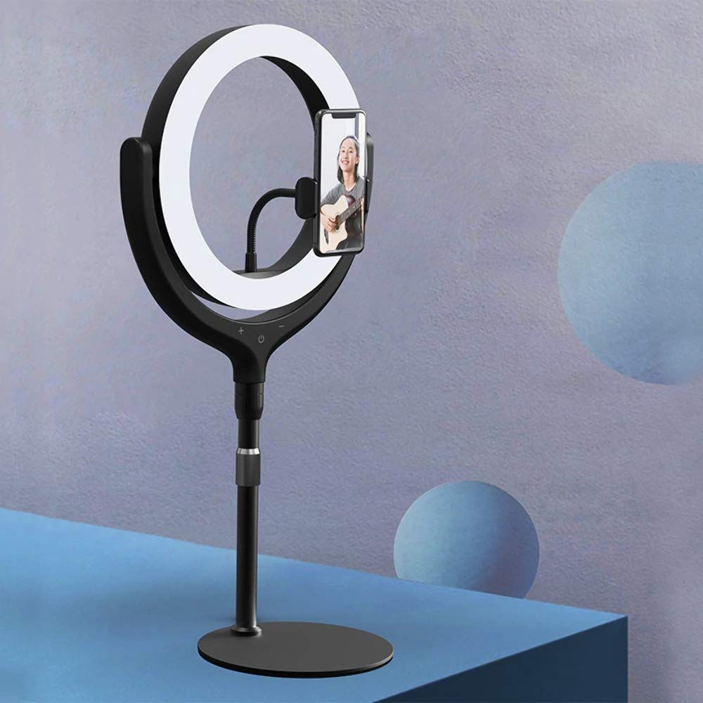 Devia Live Streaming Desktop Stand with LED Ring Light, White (8", 40cm)