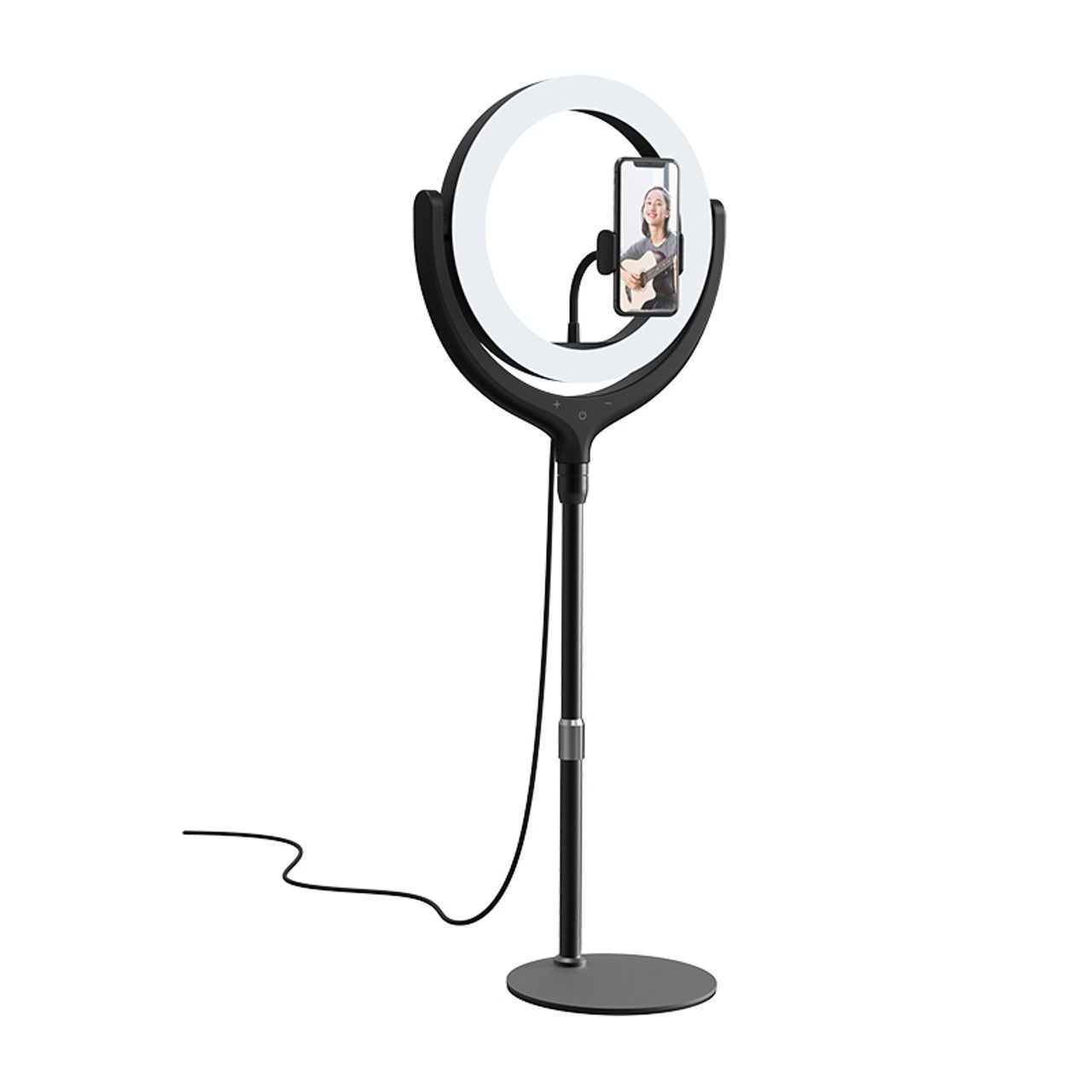 Devia Live Streaming Desktop Stand with LED Ring Light, White (12", 40cm)