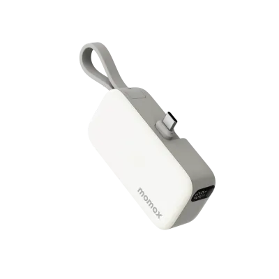 Momax 3-in-1 Mini Power Bank with USB-C Plug 5000mAh, Gray