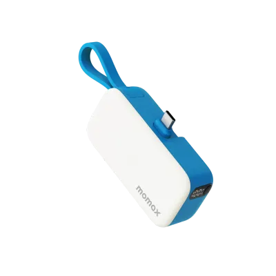 Momax 3-in-1 Mini Power Bank with USB-C Plug 5000mAh, Blue