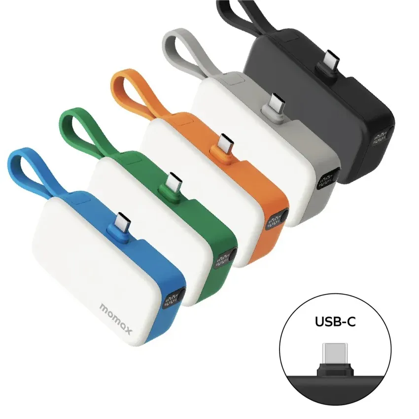 Momax 3-in-1 Mini Power Bank with USB-C Plug 5000mAh, Green