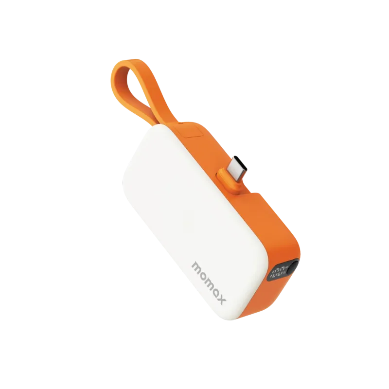 Momax 3-in-1 Mini Power Bank with USB-C Plug 5000mAh, Orange