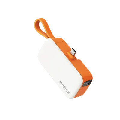 Momax 3-in-1 Mini Power Bank with USB-C Plug 5000mAh, Orange