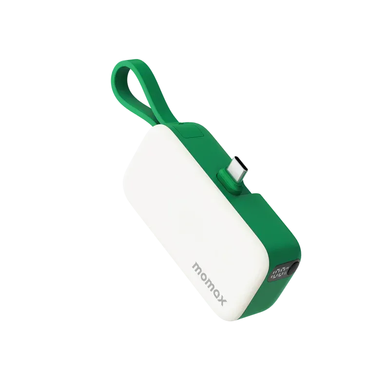 Momax 3-in-1 Mini Power Bank with USB-C Plug 5000mAh, Green
