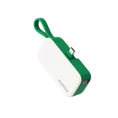 Momax 3-in-1 Mini Power Bank with USB-C Plug 5000mAh, Green
