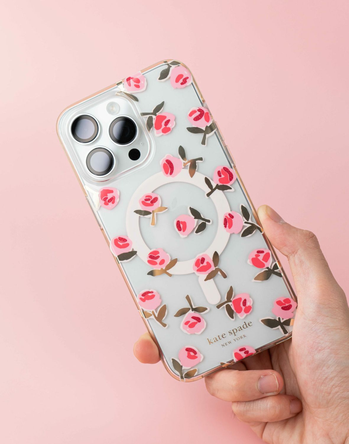 KSNY iPhone 13 Pro Max Protective Hardshell, Wispy Ditsy Rose Gold Foil