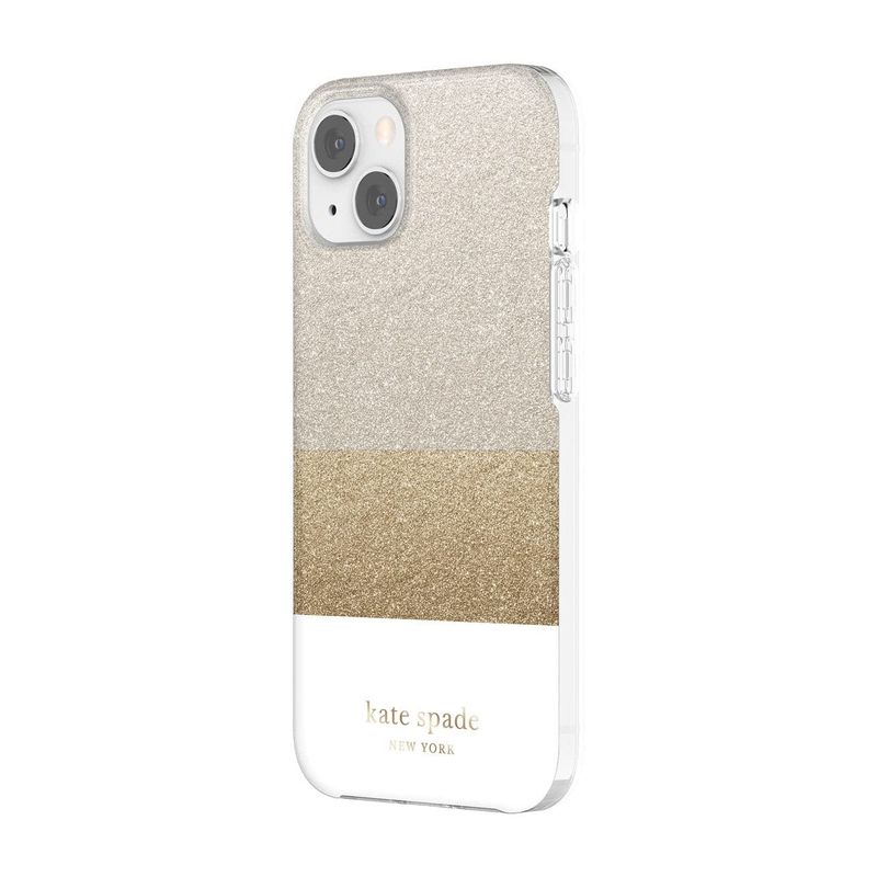 KSNY iPhone 13 mini Protective Hardshell, Glitter Block White/Silver Glitter/Gol