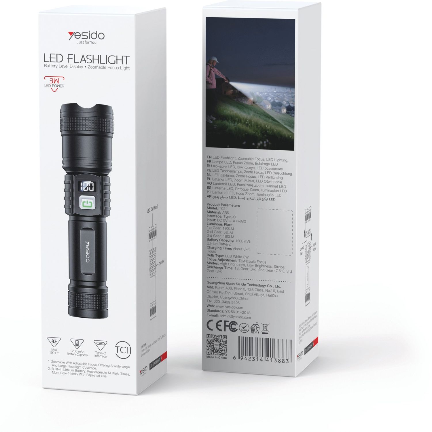 Yesido TC11 LED Flashlight 1.9m 1200mAh