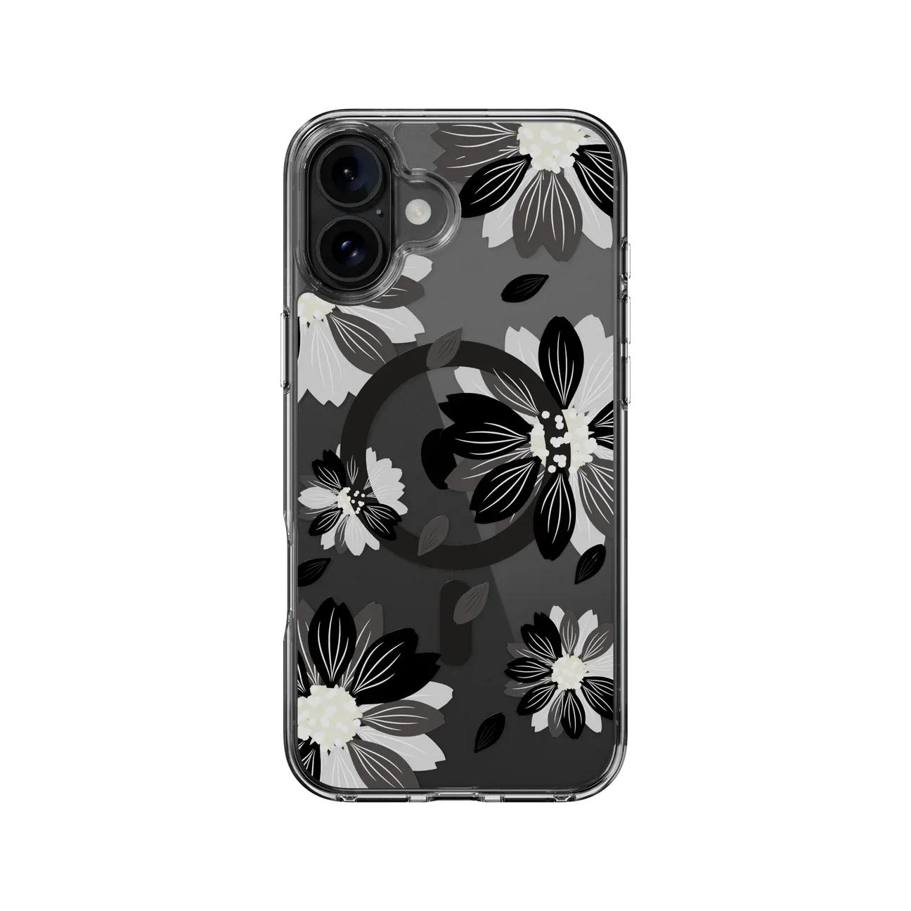 SwitchEasy iPhone 16 Style M Pattern Shockproof MagSafe Case, Black Flower