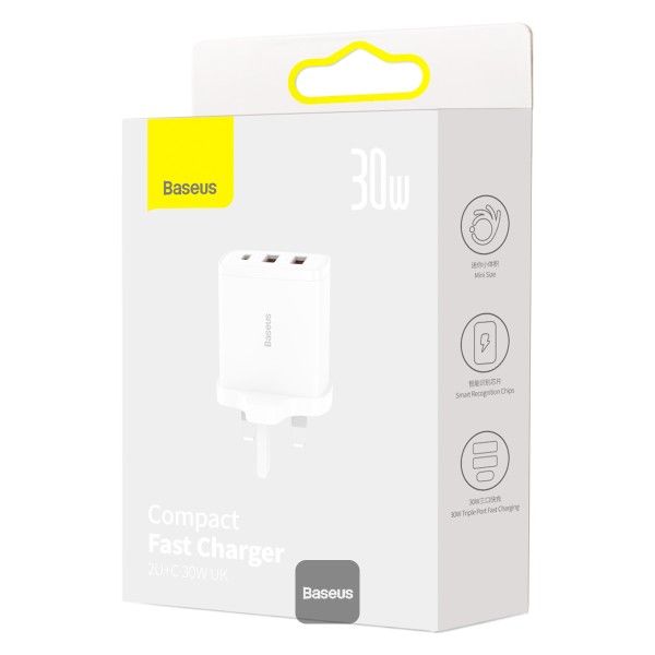 Baseus 30W Compact Fast Charger 2U+C UK WHITE