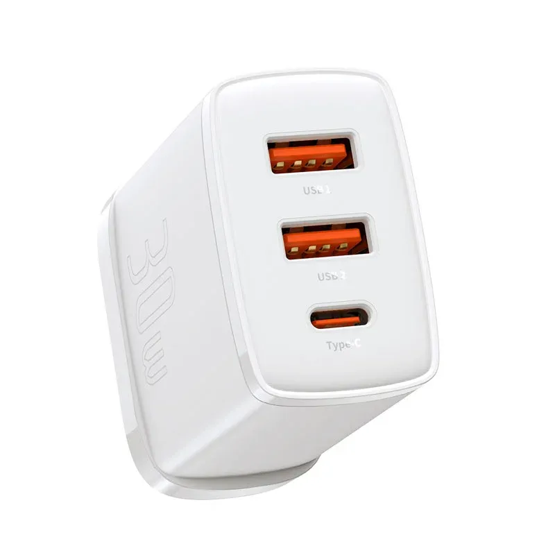 Baseus 30W Compact Fast Charger 2U+C UK WHITE
