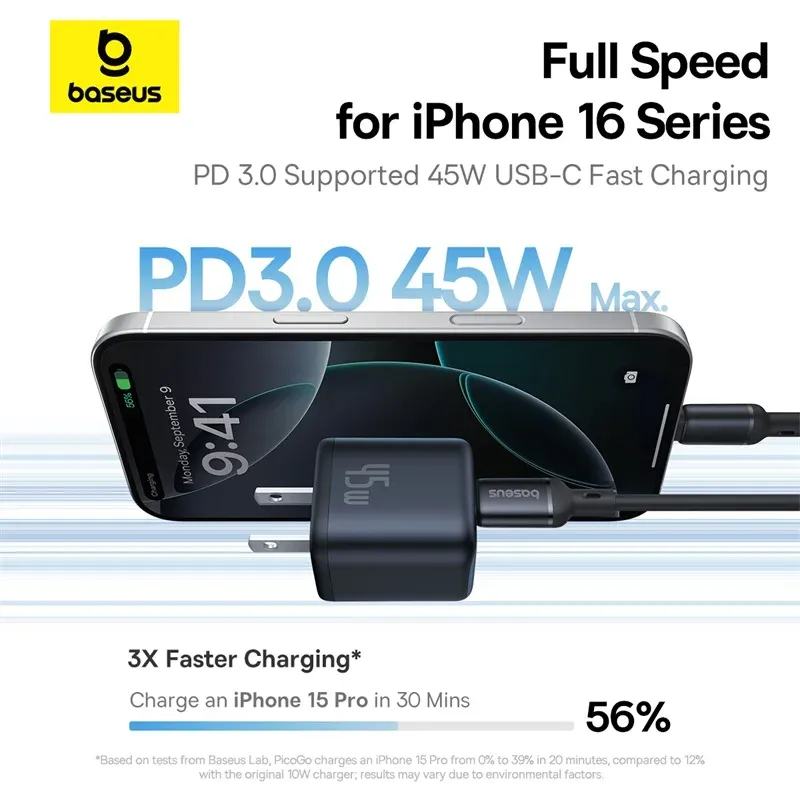 Baseus PicoGo Charger PD 45W 1C, Black