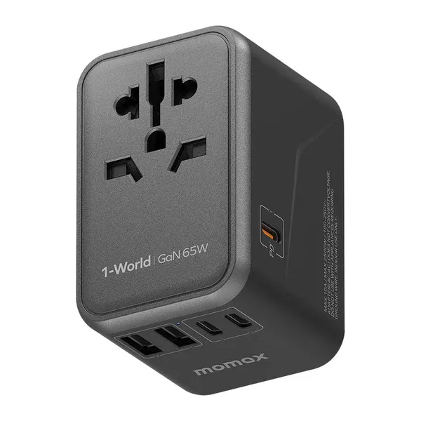 Momax UA8D 65W GaN 5-Port + AC Travel Adapter, Black