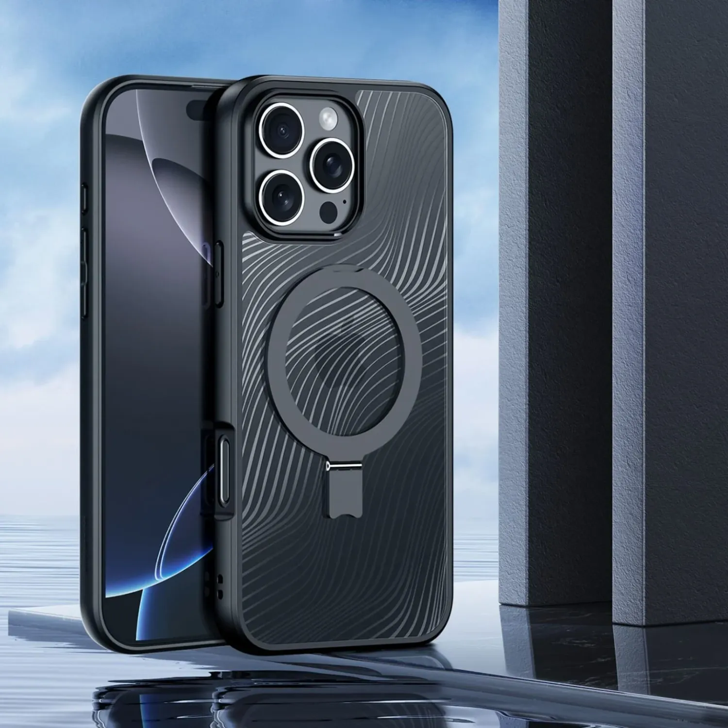 DuxDucis iPhone 16 Pro Aimo with Magnetic Stand, Black