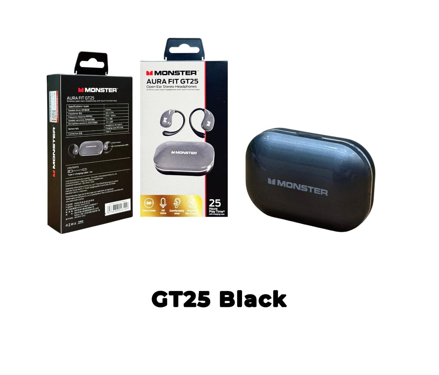 Monster GT25 Aura Fit Open Ear Stereo Headphones, Black