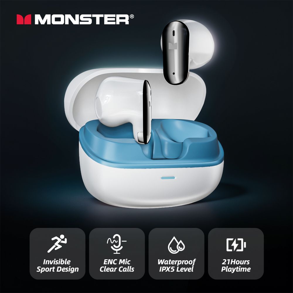 Monster GT19 Aura Fit True Wireless Stereo Earbuds, White