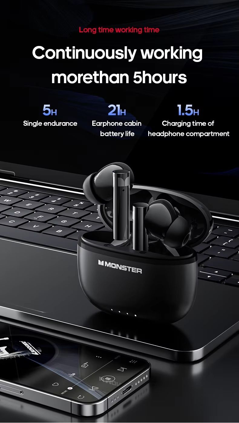 Monster GT23 Aura Fit True Wireless Stereo Earbuds, Black