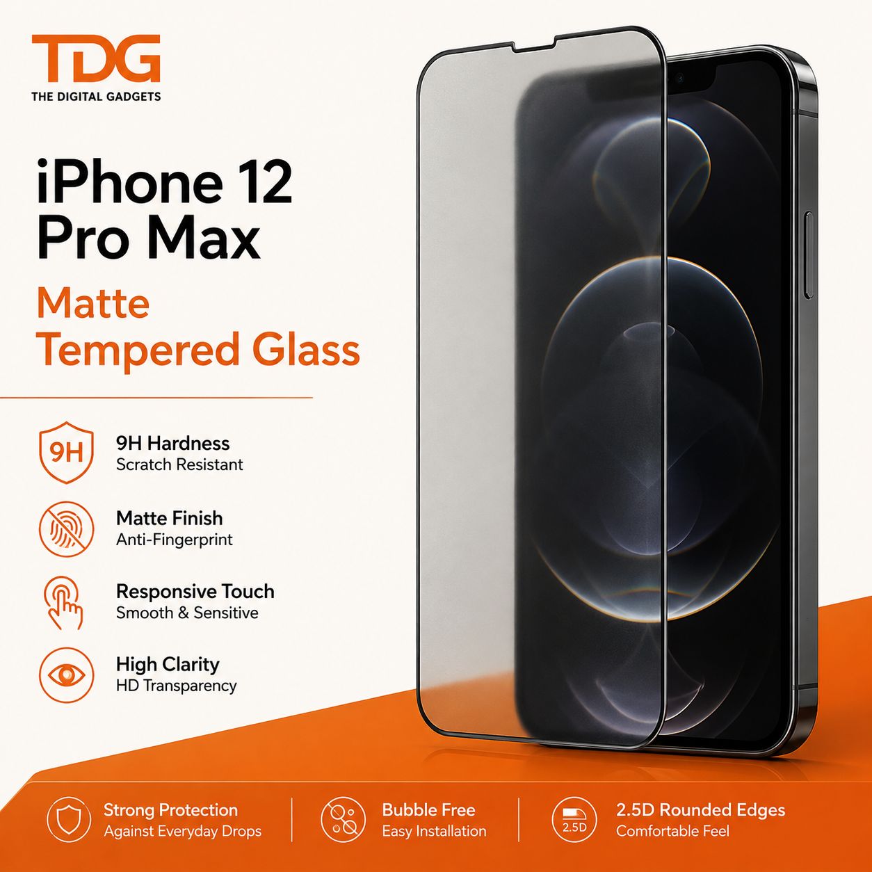 TDG iPhone 12 Pro Max Clear Tempered Glass