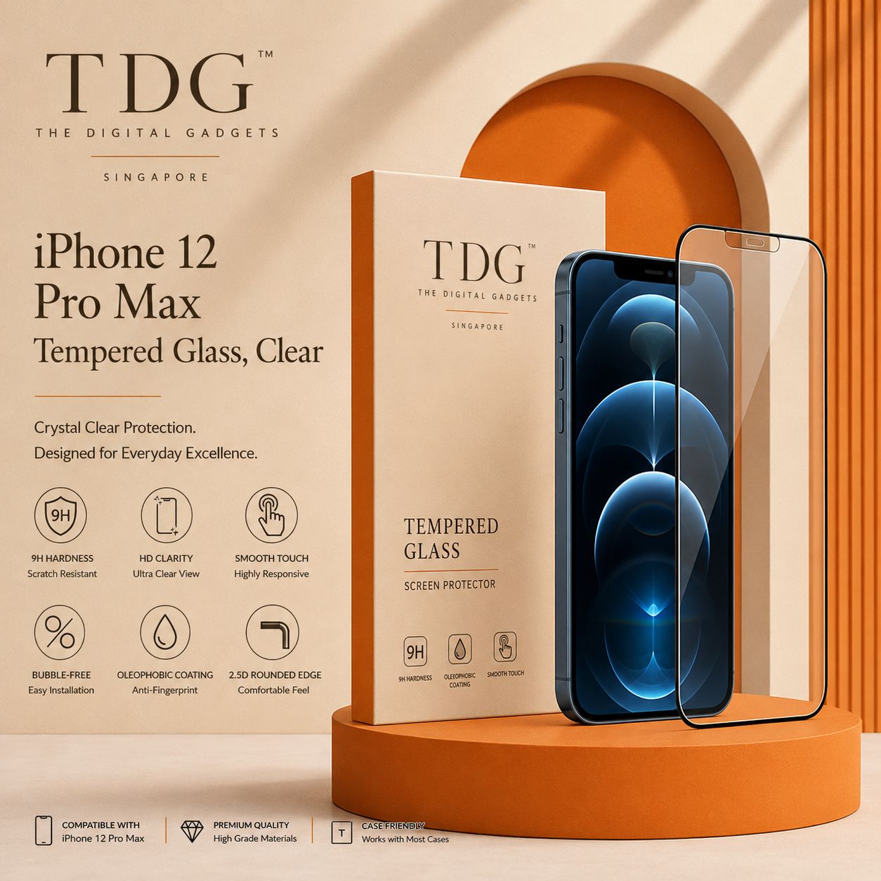 TDG iPhone 12 Pro Max Tempered Glass, Clear