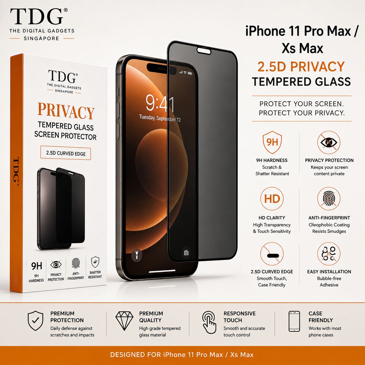 TDG iPhone 11 Pro Max/ Xs Max 2.5D, Privacy