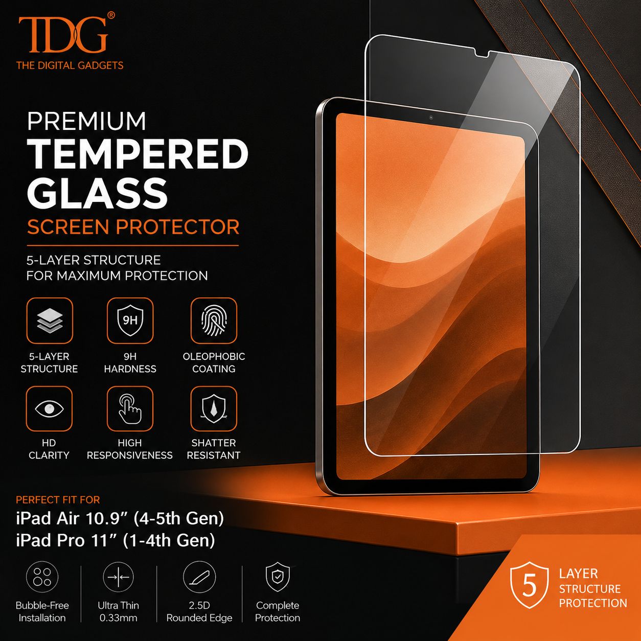 TDG iPad Air 10.9 4-5 gen/iPad Pro 11 (1-4 Gen), Clear