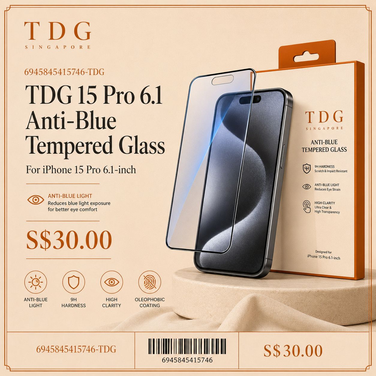 TDG 15 Pro 6.1 Tempered Glass, ANTI-BLUE
