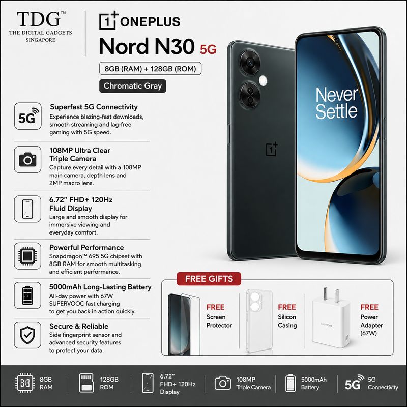 OnePlus Nord N30 5G 8GB (RAM)+128GB (ROM), Chromatic Gray
