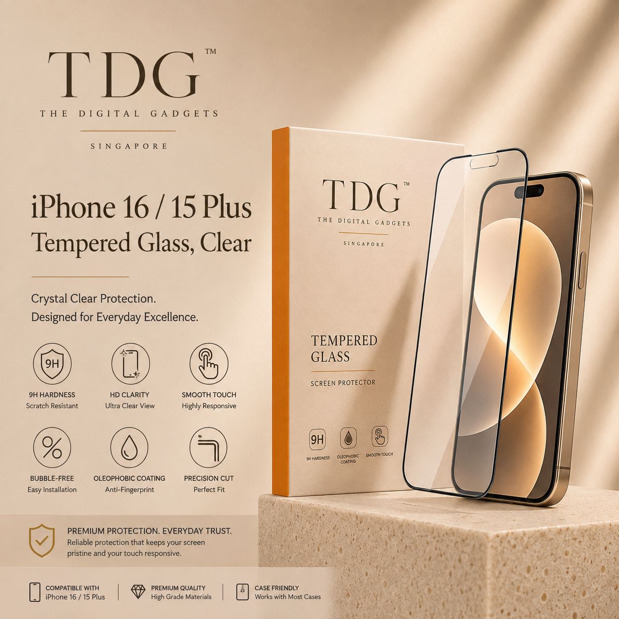 &amp;nbsp;iPhone 16/5 Plus/14 Pro Max T. Glass, 2.5D Anti-Blu