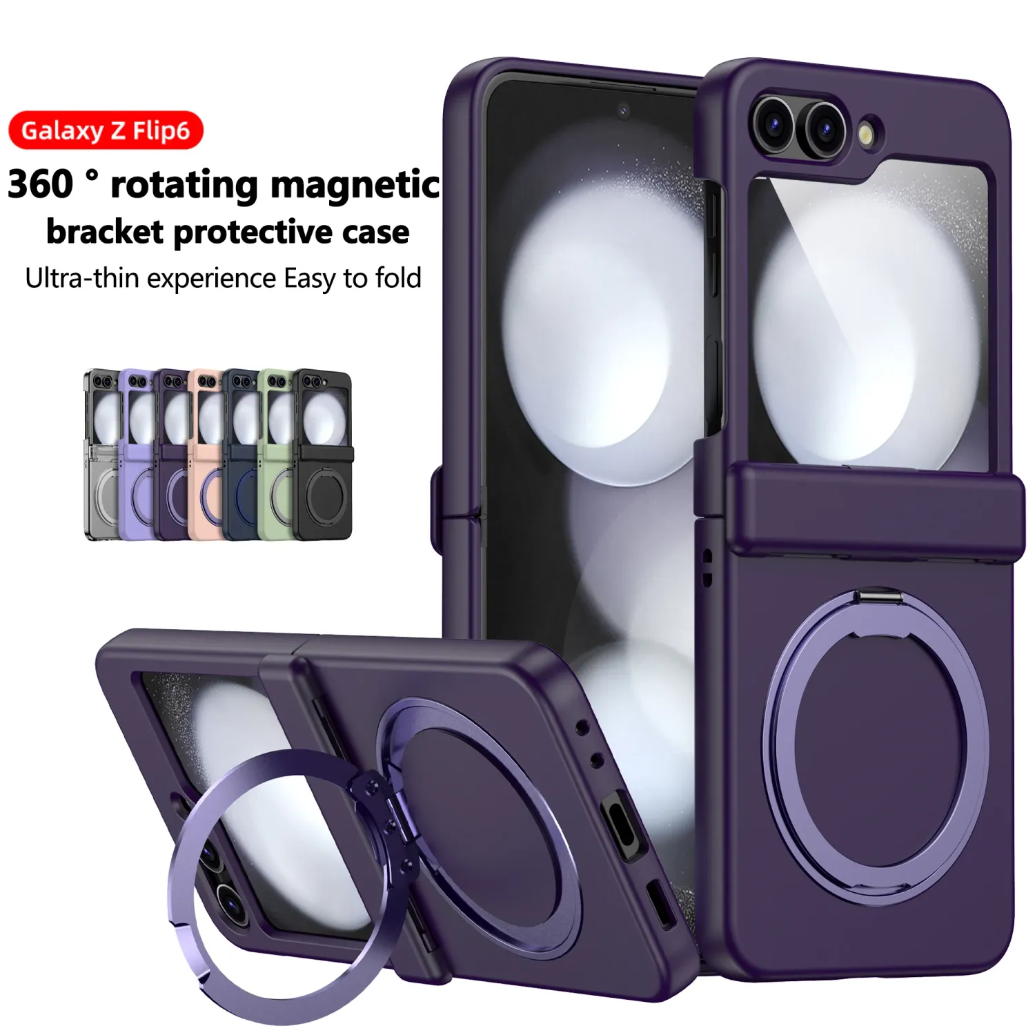 TDG Samsung Galaxy Z Flip 6 Case with 360 Rotatable Stand, Blue