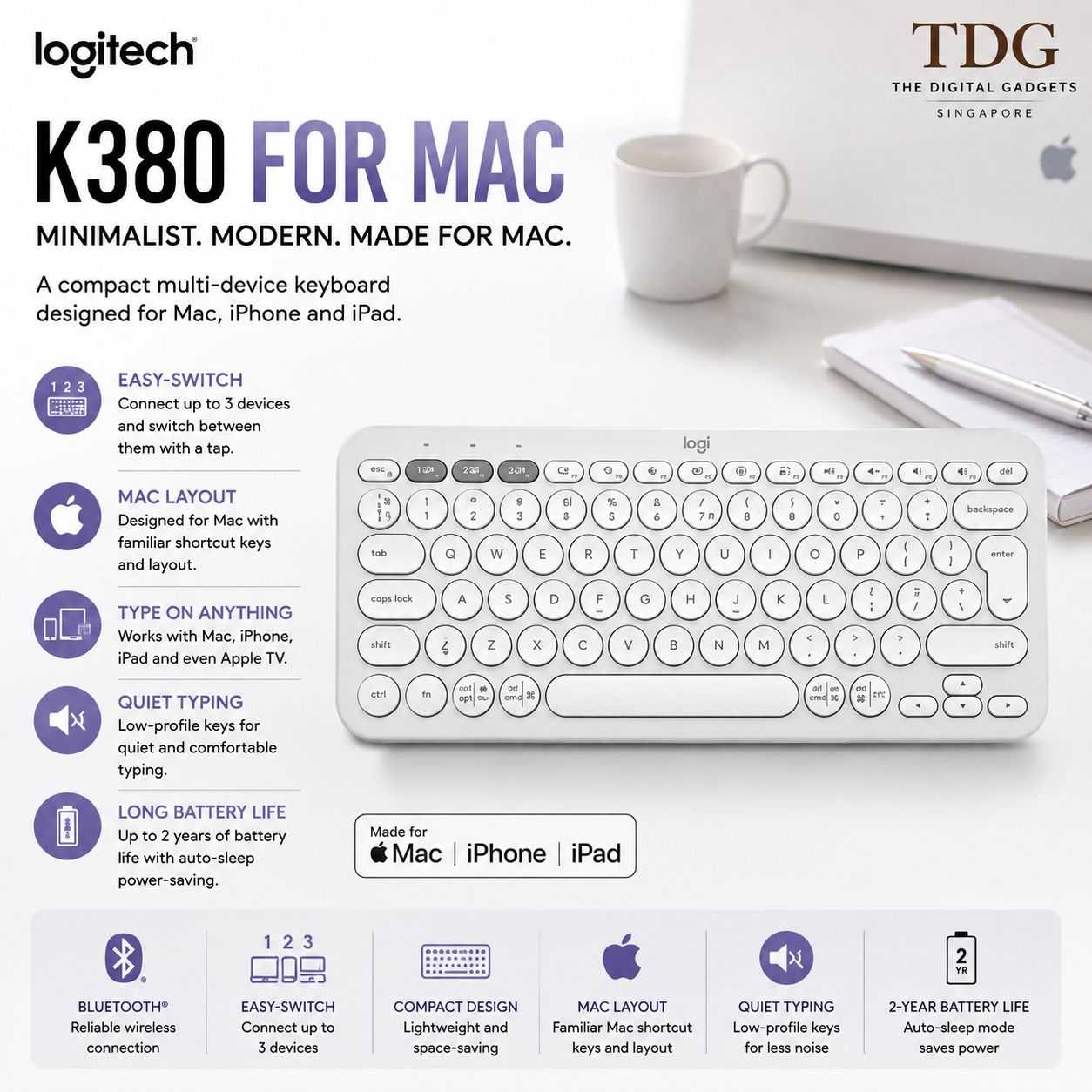 Logitech K380 for Mac, White