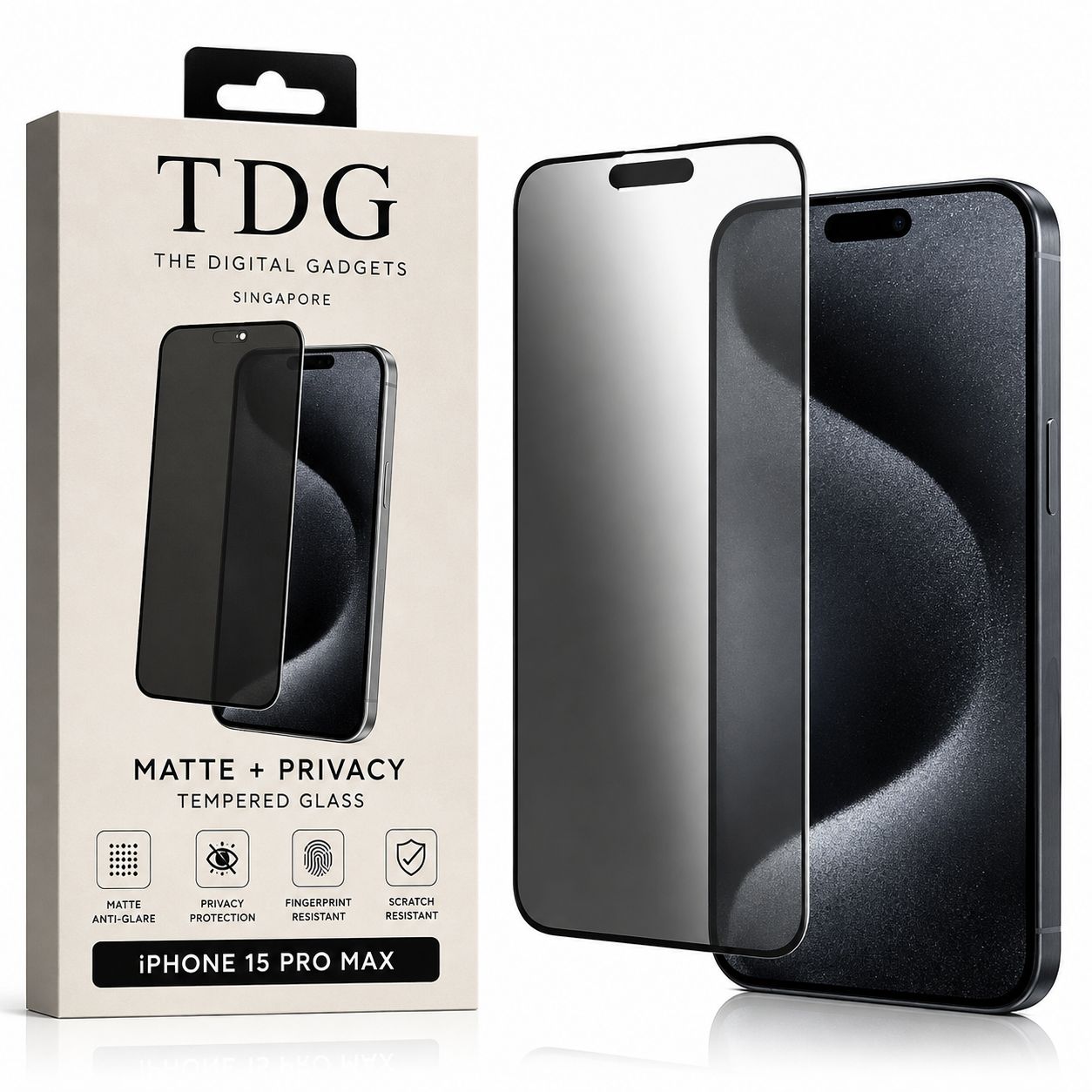 TDG iPhone 15 Pro Max Tempered Glass, MATTE+PRIVACY&amp;lrm;