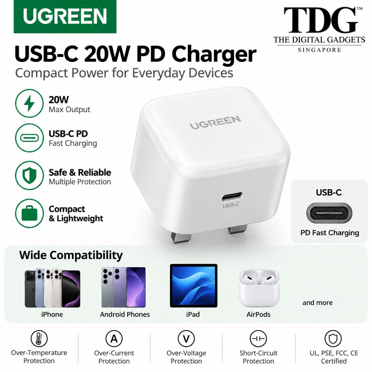 UGREEN CD137 20W USB-C PD Charger - White