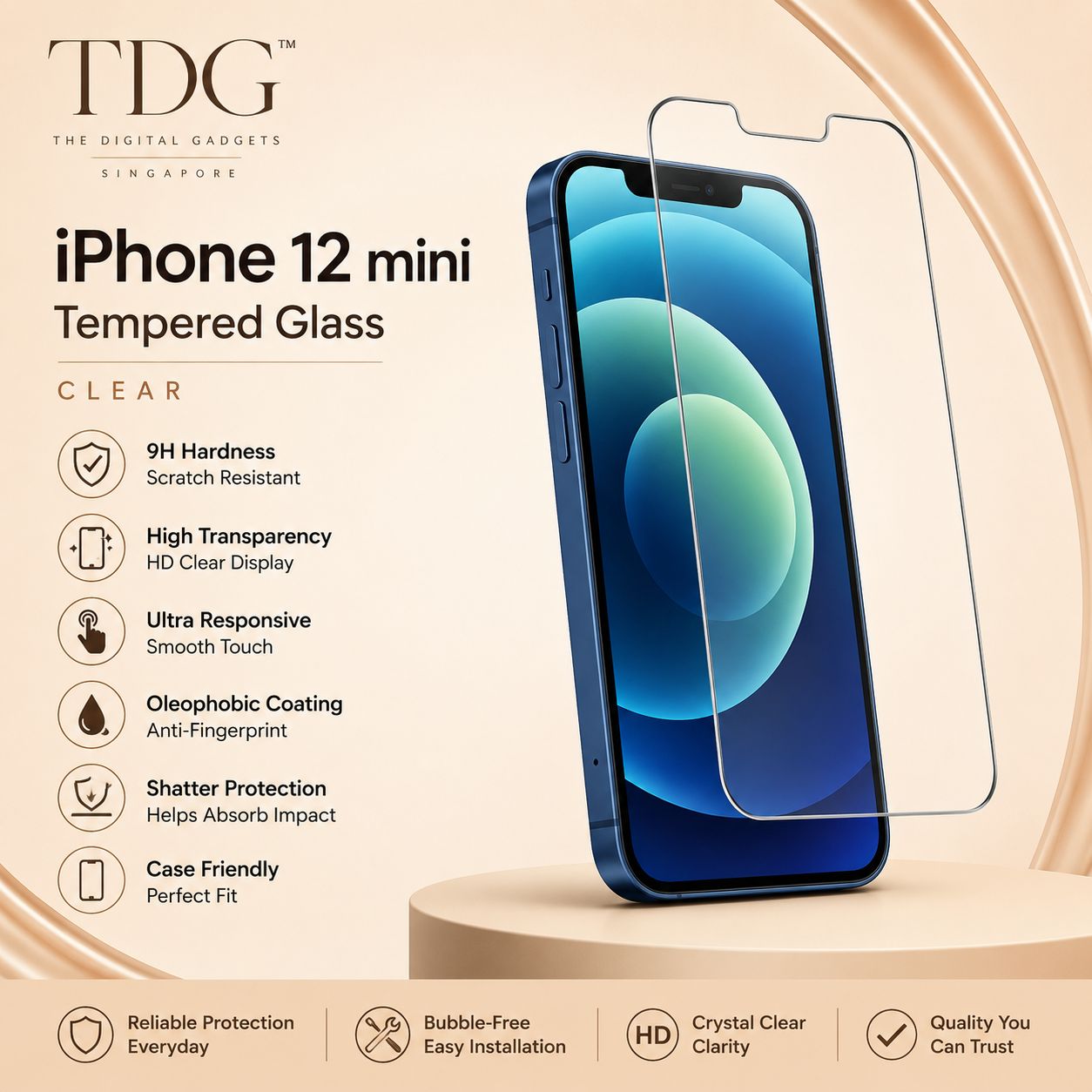 TDG iPhone 12 mini Tempered Glass, Clear