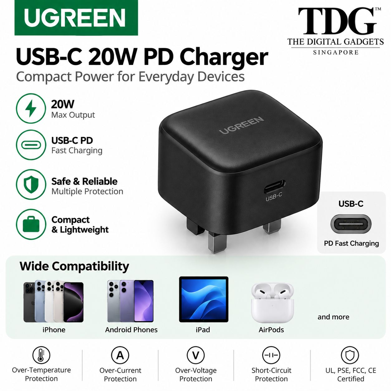 UGREEN CD137 20W USB-C PD Charger - Black