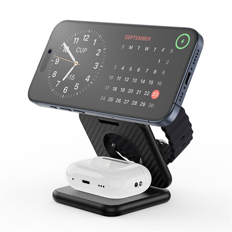 WiWU W035 Warrior 3 in 1 Wireless Charger, Black. Aramid Fiber Kevlar