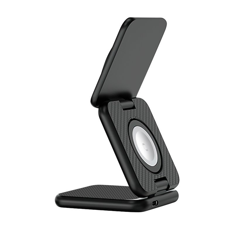 WiWU W035 Warrior 3 in 1 Wireless Charger, Black. Aramid Fiber Kevlar