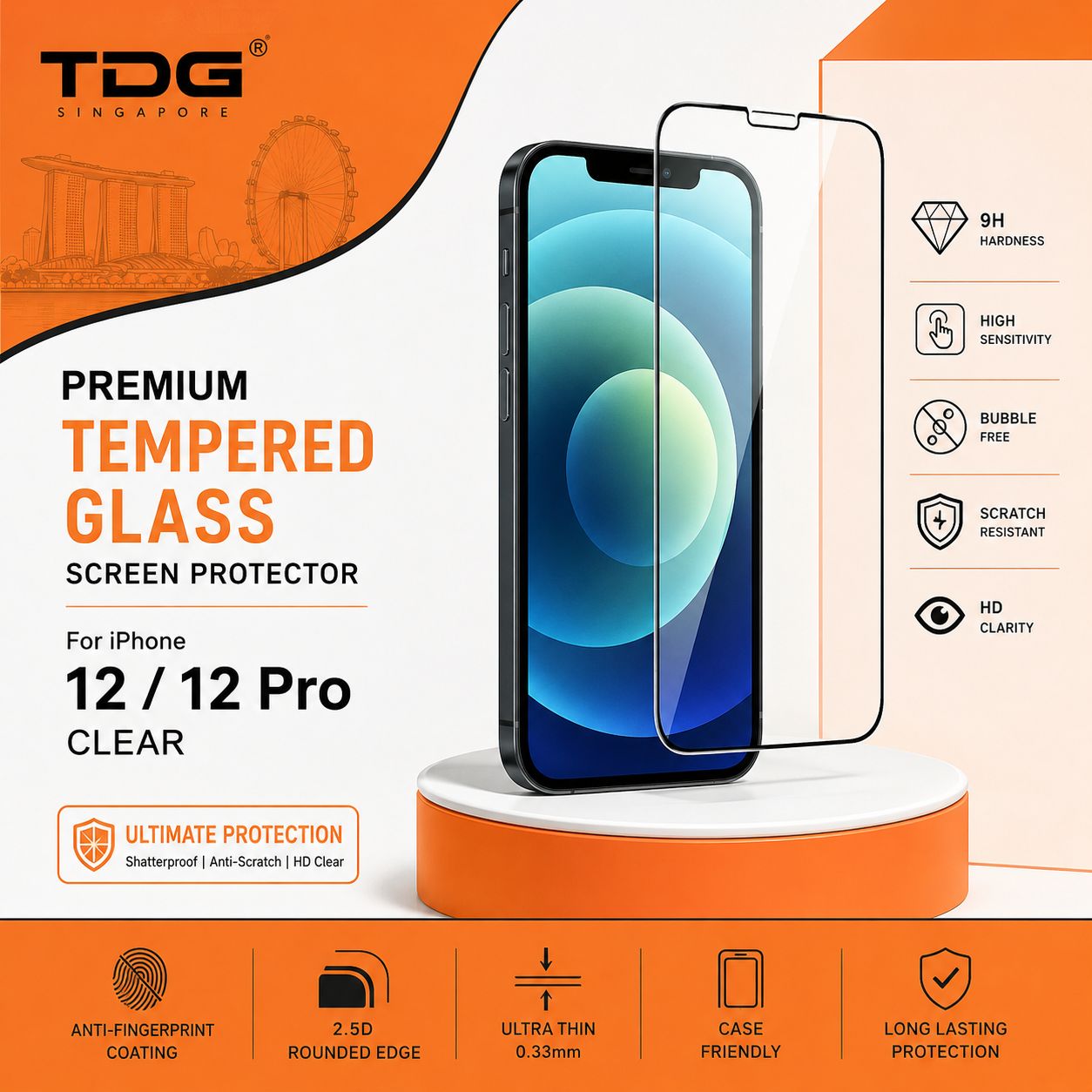 TDG iPhone 12/12 Pro Tempered Glass, Clear