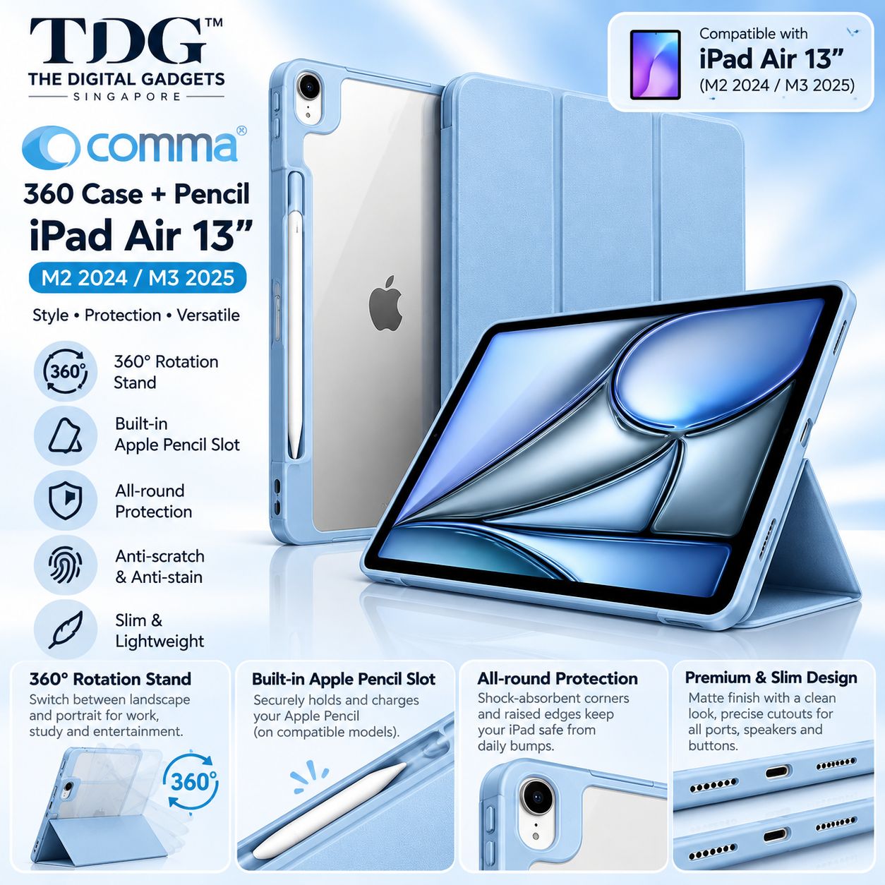 Comma 360 Case+Pencil - Air13 Blue