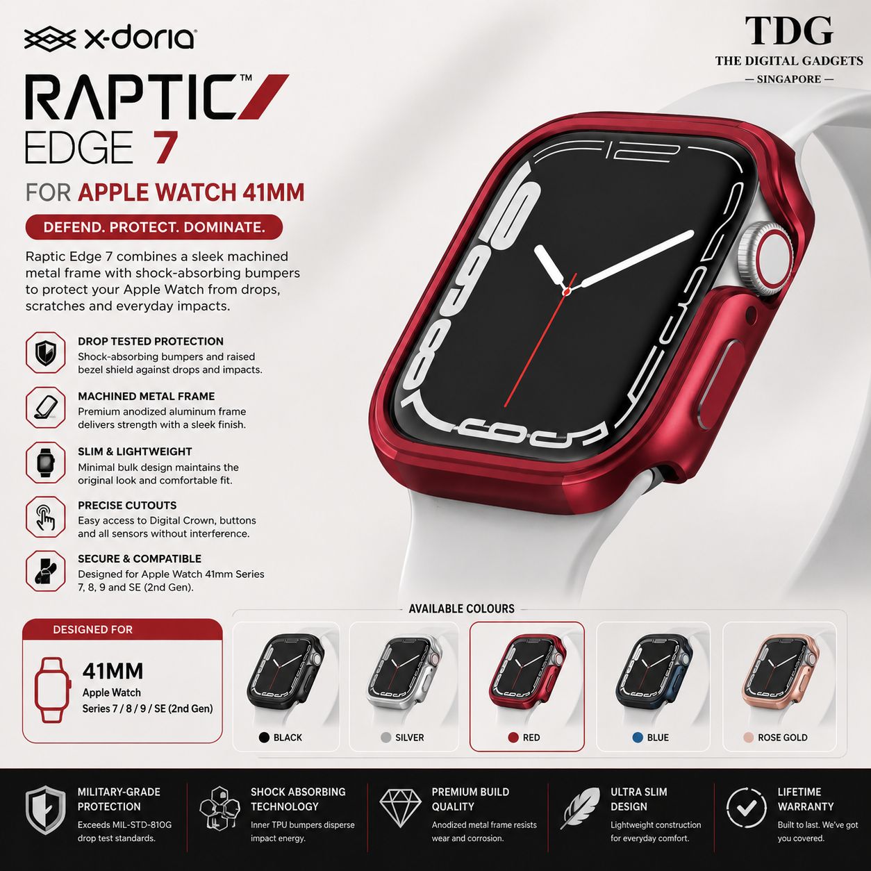 X-Doria Apple Watch 41mm Raptic Edge 7 - Red