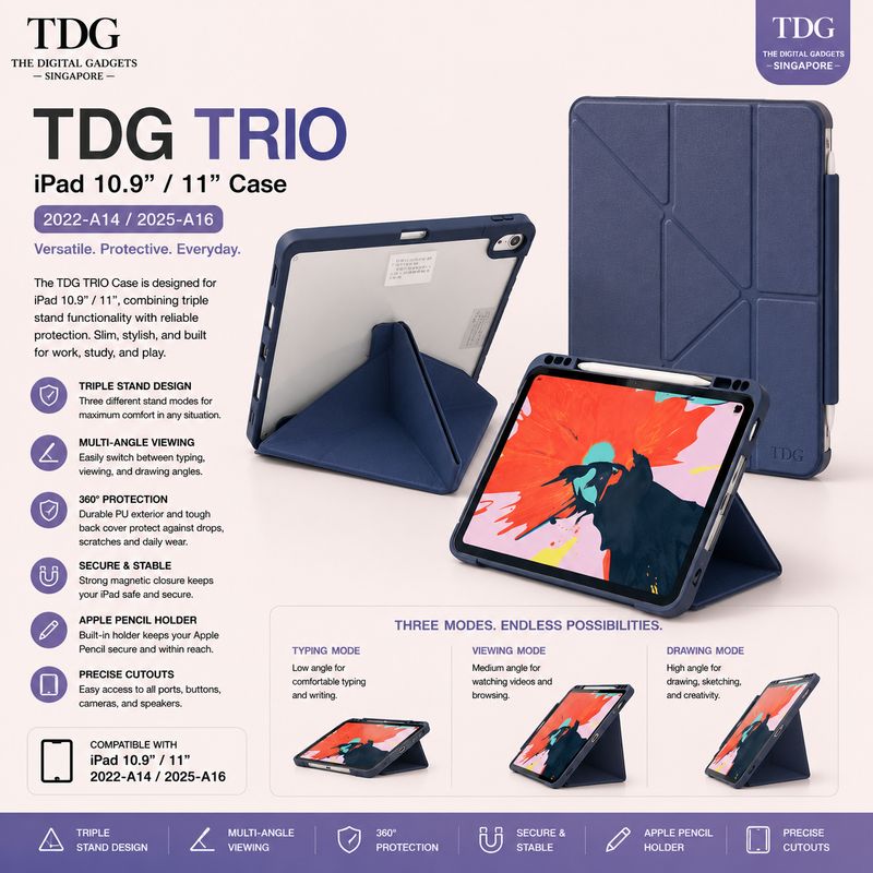 TDG TRIO Case for iPad 10.9"/11" (2022–2025)