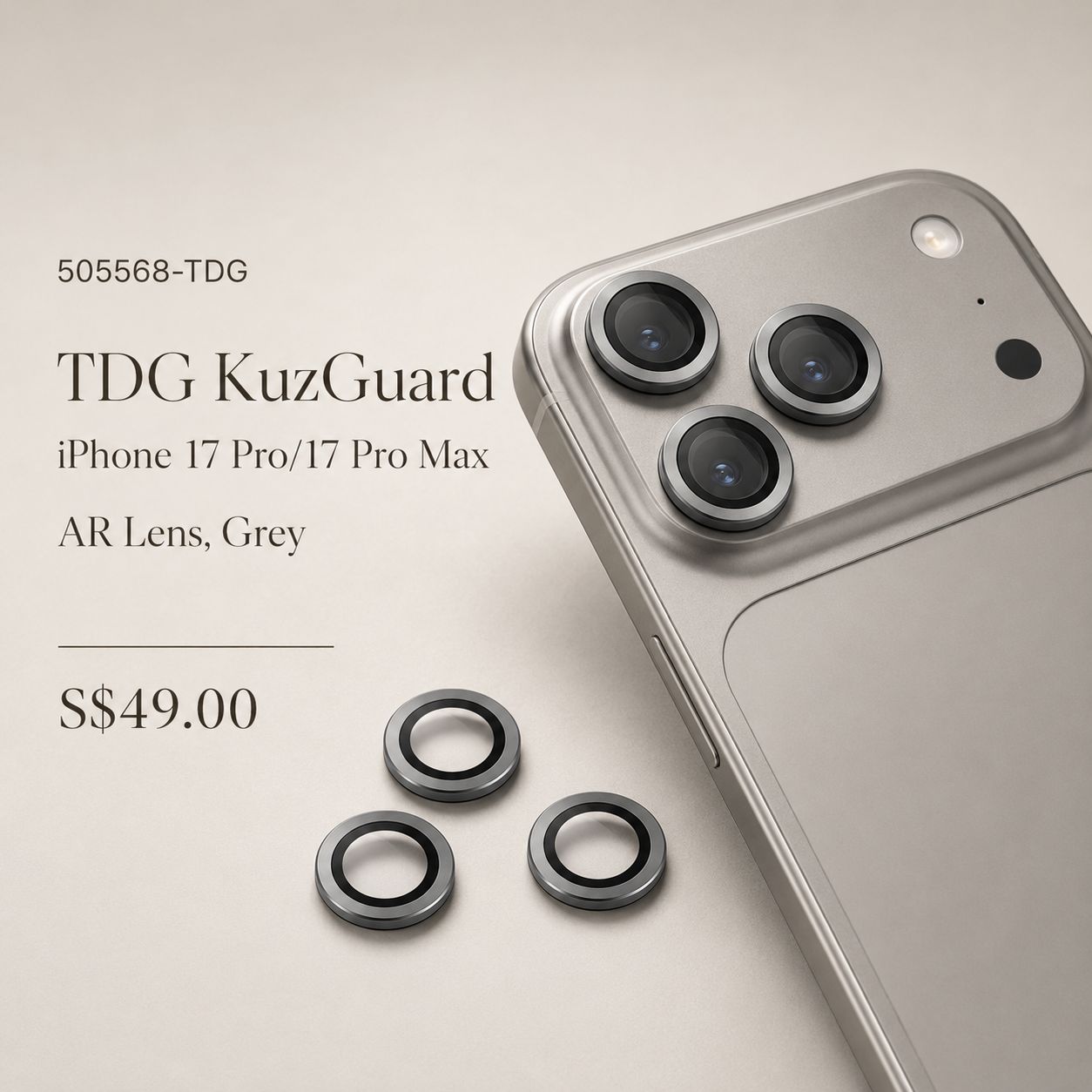 TDG KuzGuard iPhone 17 Pro/17 Pro Max AR Lens, Grey
