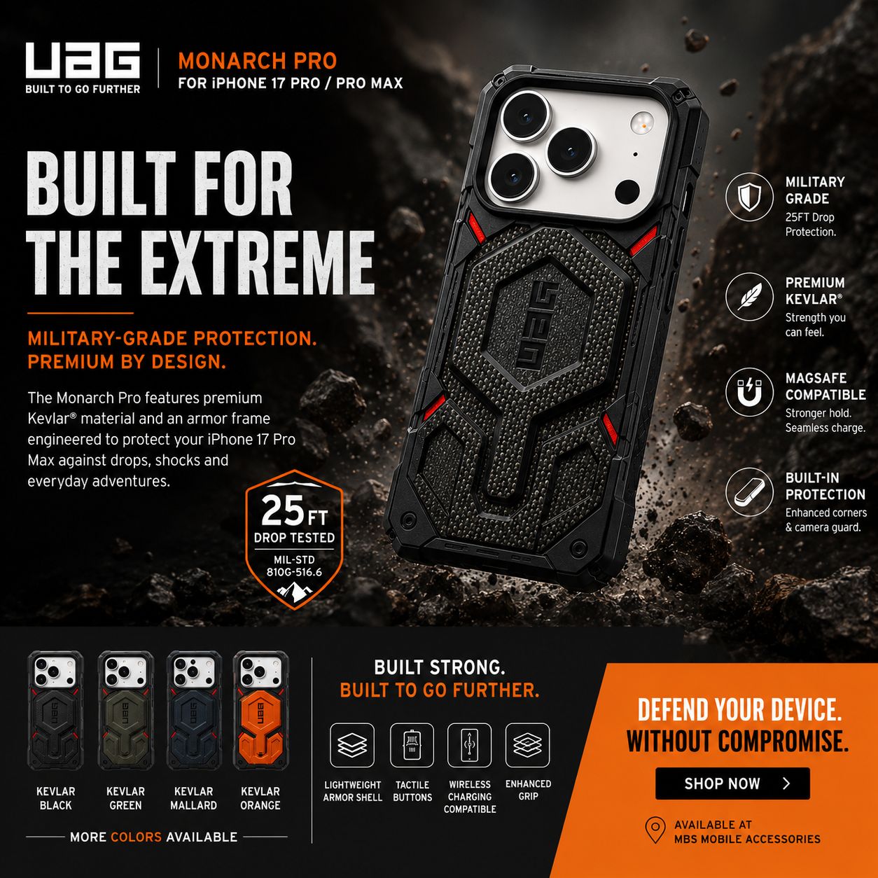 UAG iPhone 17 Pro Max Monarch Pro Kevlar MagSafe Case - Kevlar Black