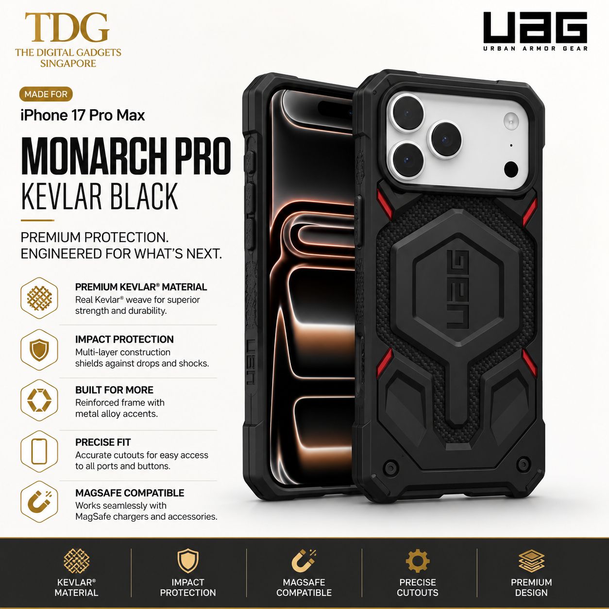 UAG iPhone 17 Pro Max Monarch Pro Kevlar MagSafe Case - Kevlar Black