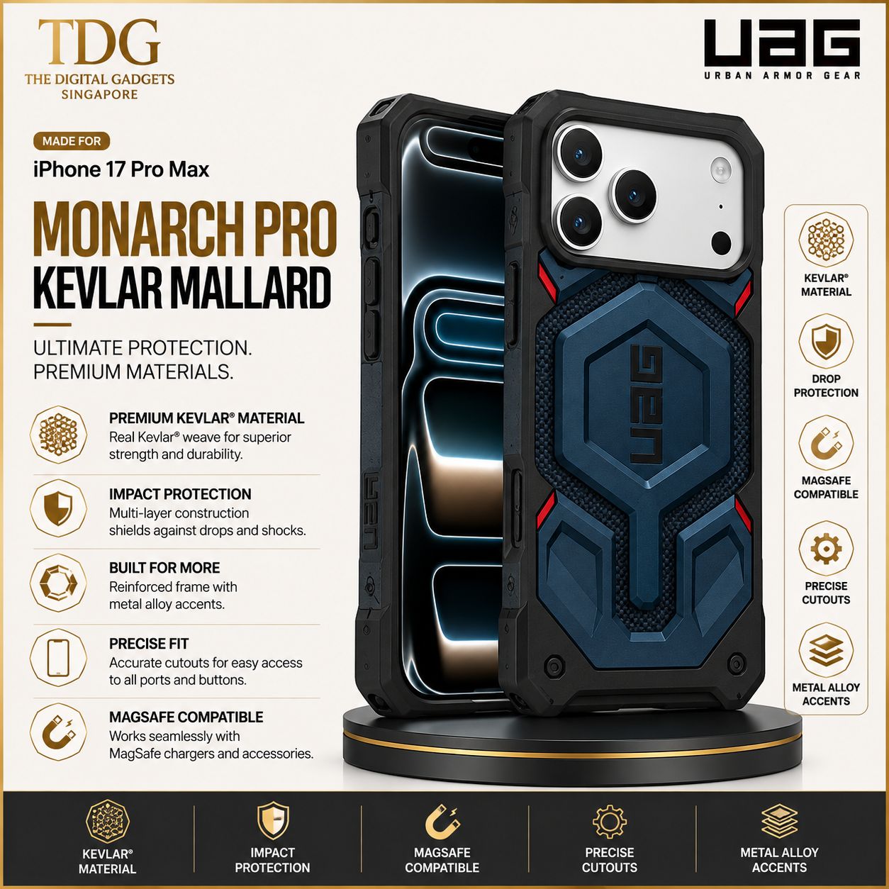 UAG iPhone 17 Pro Max Monarch Pro Kevlar MagSafe Case – Kevlar Mallard