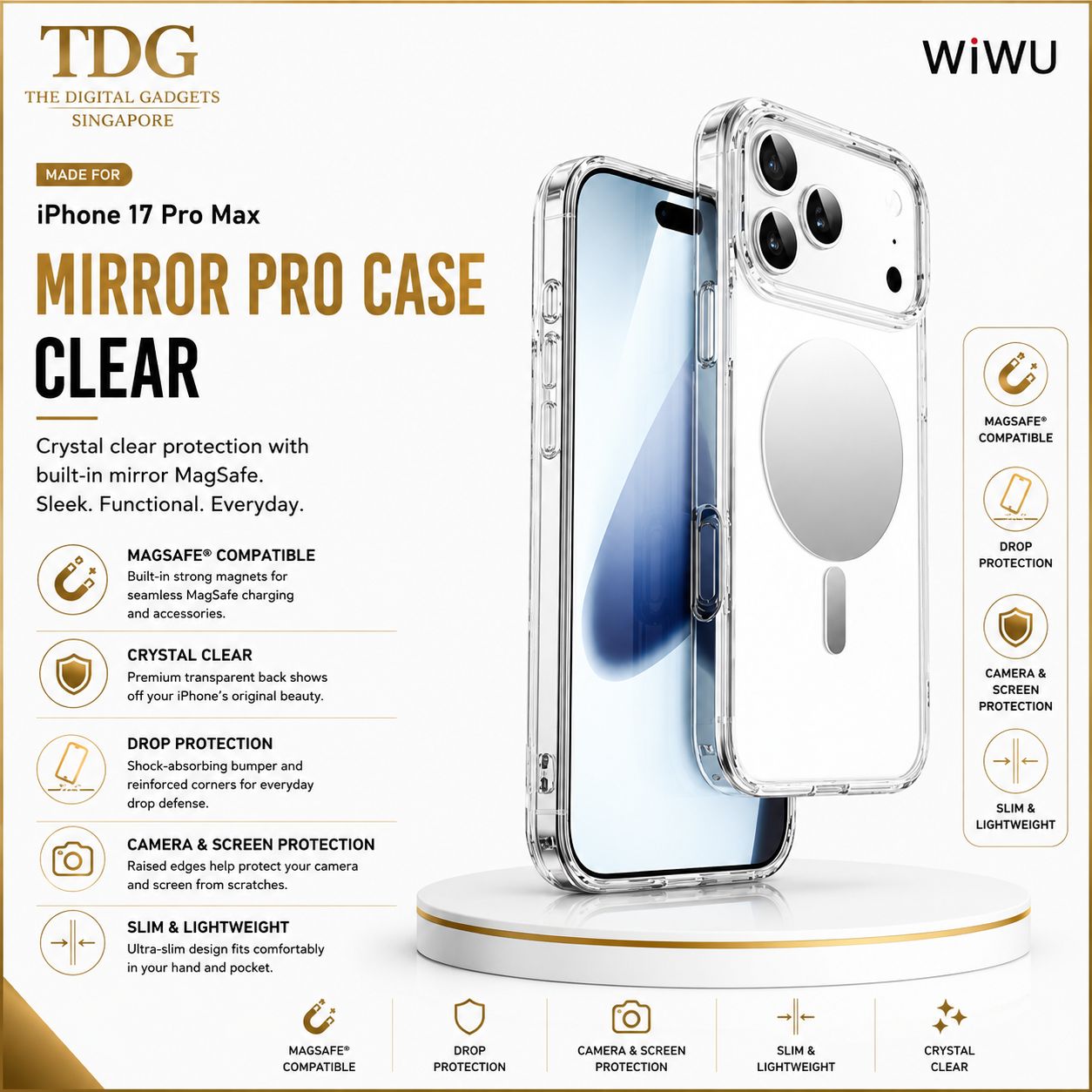 WiWU iPhone 17 Pro Max Mirror Pro Case, Clear