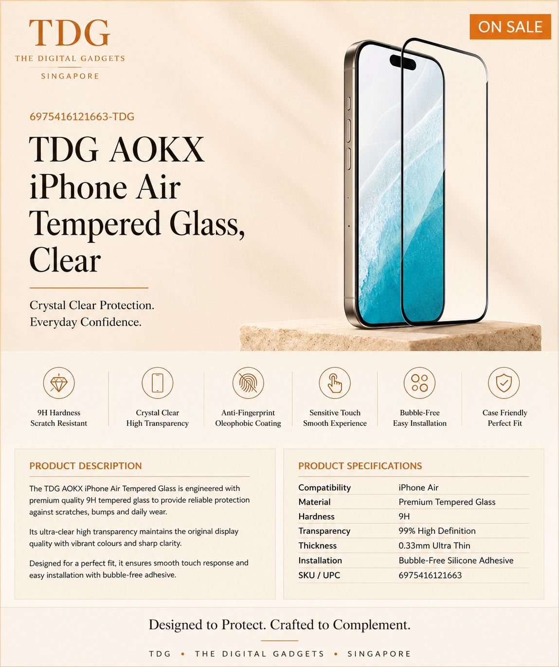 TDG AOKX iPhone Air Tempered Glass, Clear