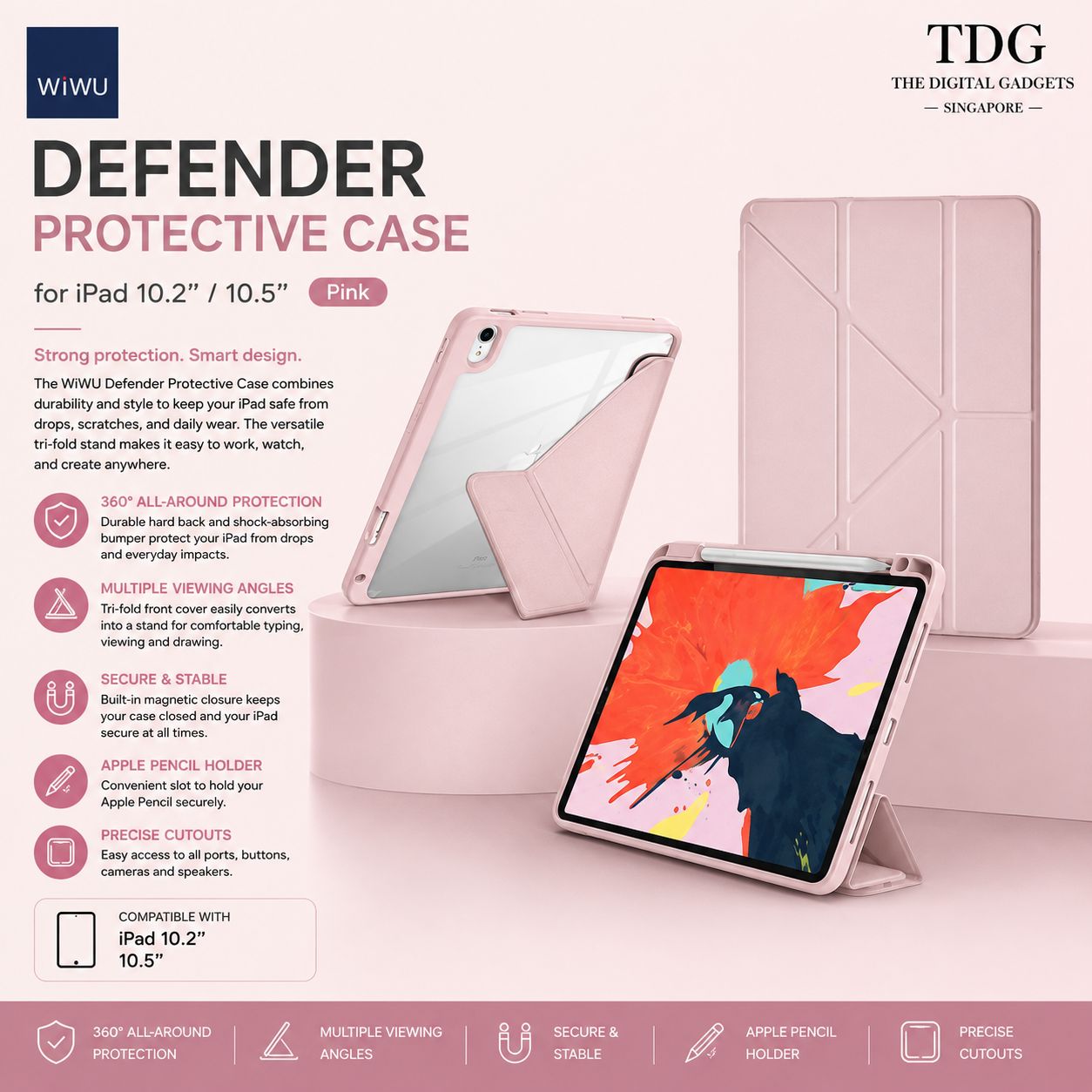 WiWU iPad 10.2"/10.5" Defender Protective Case – Pink