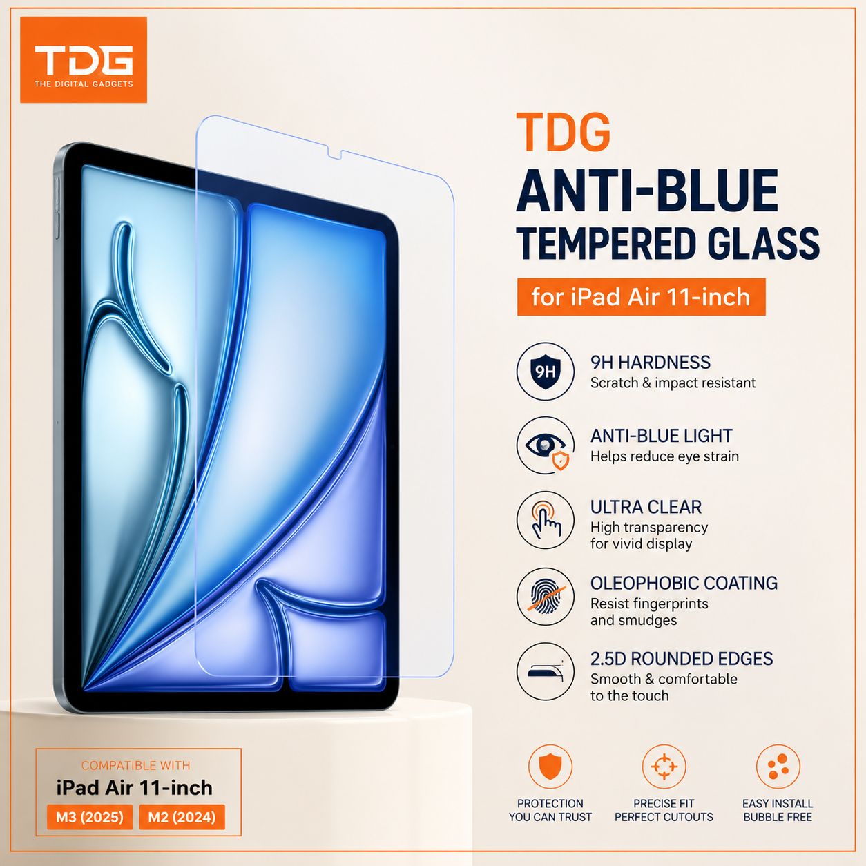 TDG iPad Air 11-inch Anti-Blue Tempered Glass